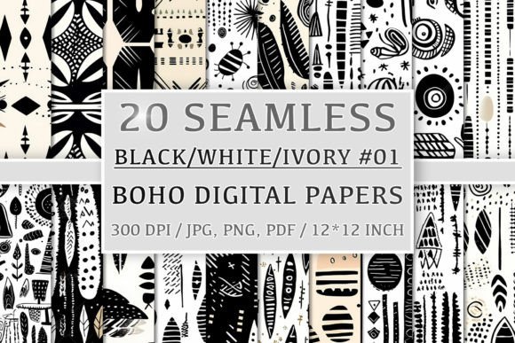 Download 20 Seamless Black White Ivory Boho Set 1 - Premium Resources